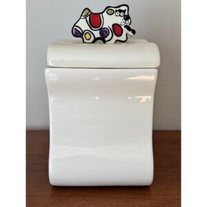 Nicole Engblom Hand Painted Ceramic Dog Biscuit Cookie Canister Jar 8"